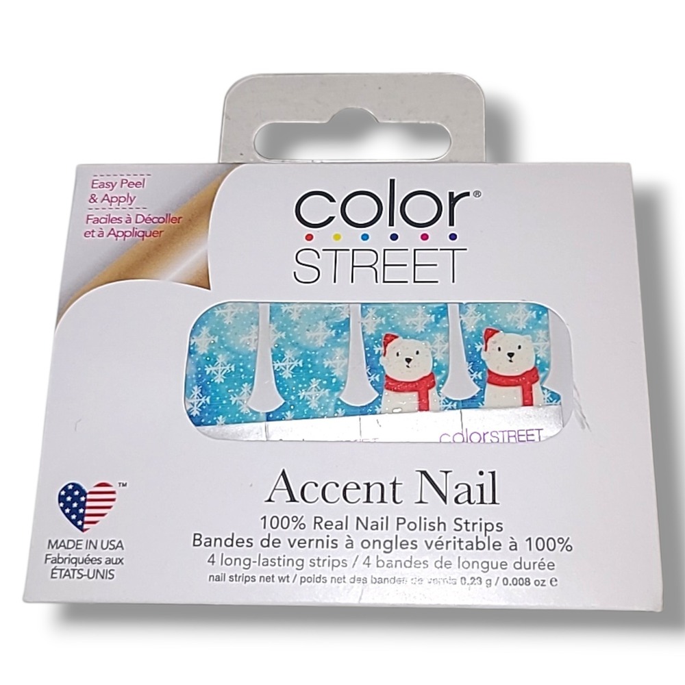 Color Street Santa Claws Accent Nail Polish Strips NOS Winter Polar Bear USA